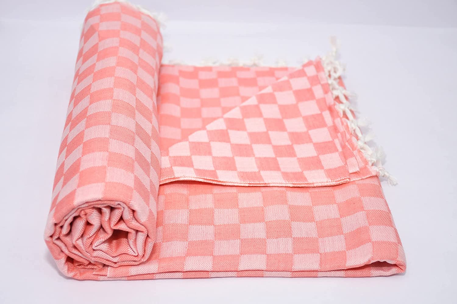 Lucky Sleep® Bhagalpuri Chadar Chekered Large 58X108 inch Pastel Orange 4 Lucky Sleep® Bhagalpuri Chadar Chekered Large 58X108 inch Pastel Orange - Image 2
