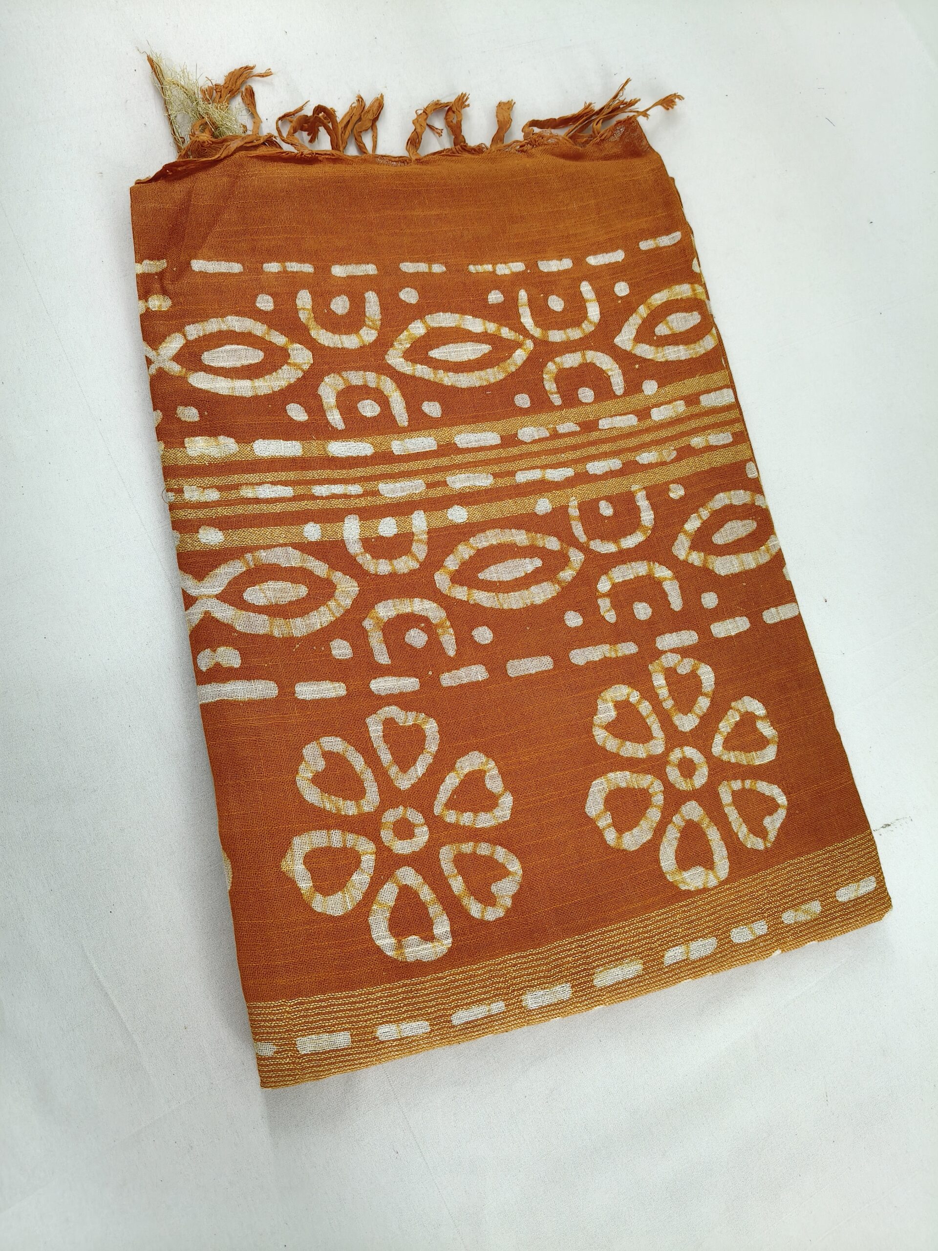Pure Cotton Hand Block Batik Print Saree With Blouse Pcs-Brown 5 Pure Cotton Hand Block Batik Print Saree With Blouse Pcs-Brown - Image 3
