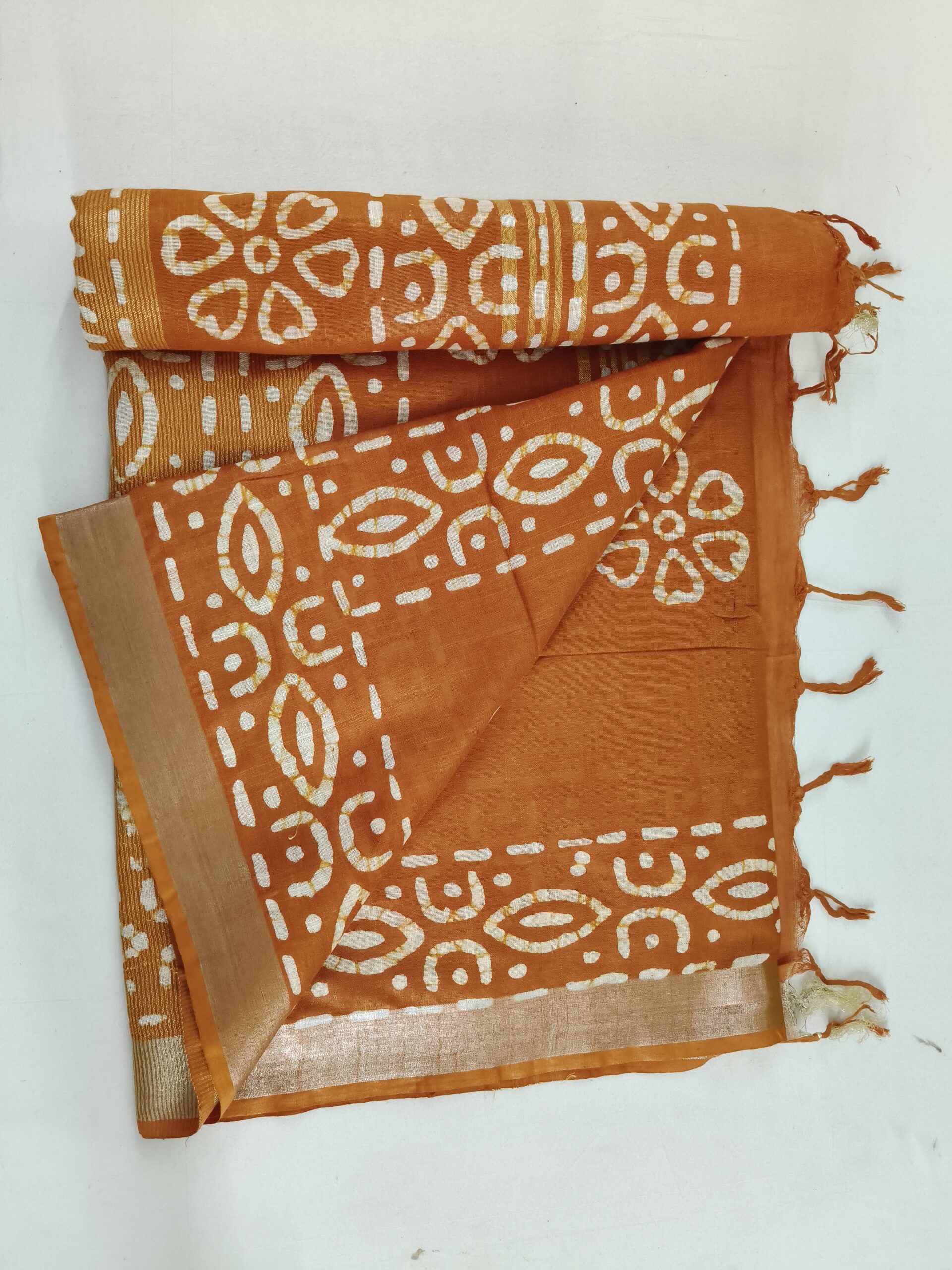 Pure Cotton Hand Block Batik Print Saree With Blouse Pcs-Brown 4 Pure Cotton Hand Block Batik Print Saree With Blouse Pcs-Brown - Image 2