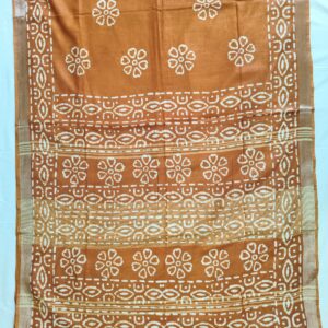 Pure Cotton Hand Block Batik Print Saree With Blouse Pcs-Brown