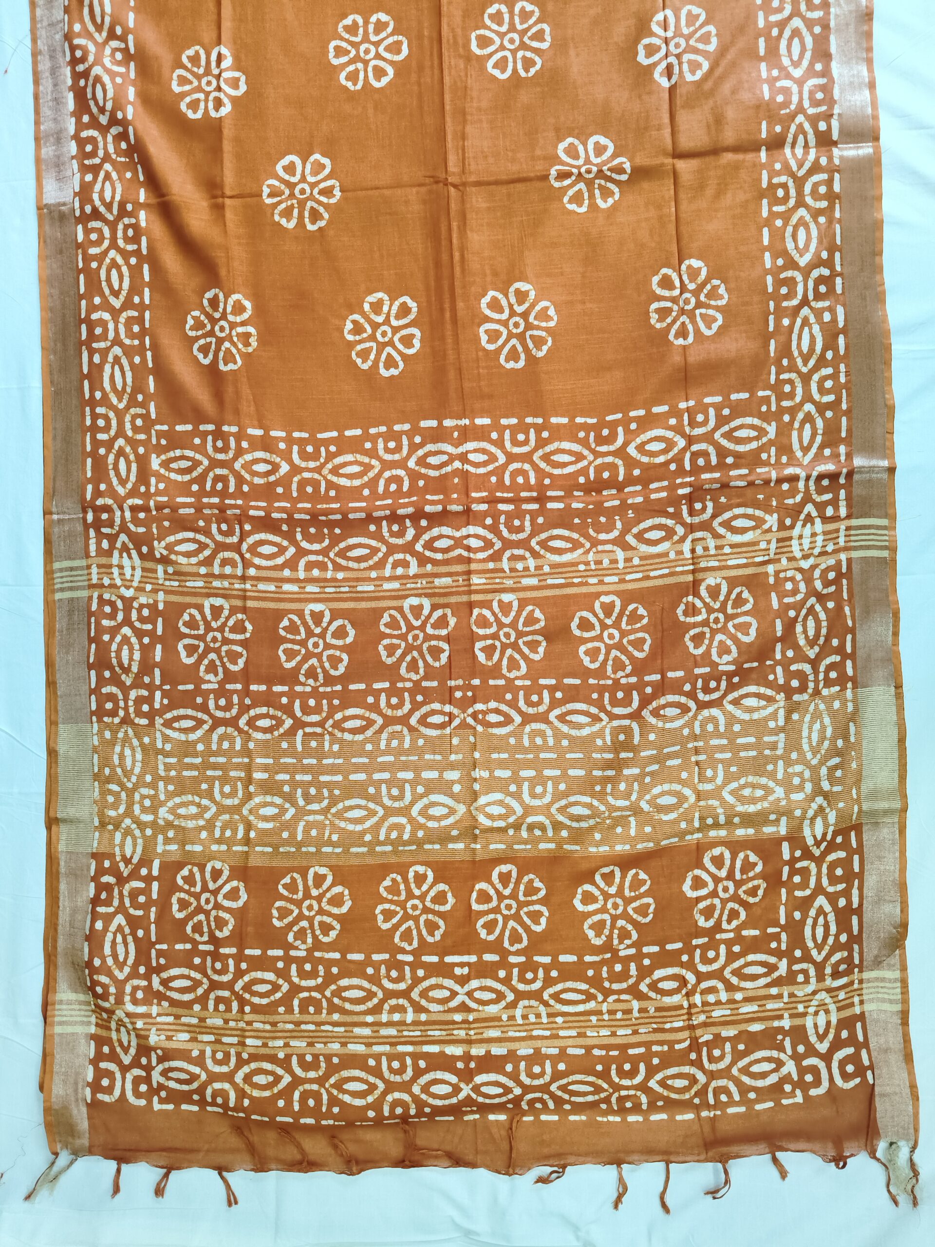 Pure Cotton Hand Block Batik Print Saree With Blouse Pcs-Brown 3 Pure Cotton Hand Block Batik Print Saree With Blouse Pcs-Brown