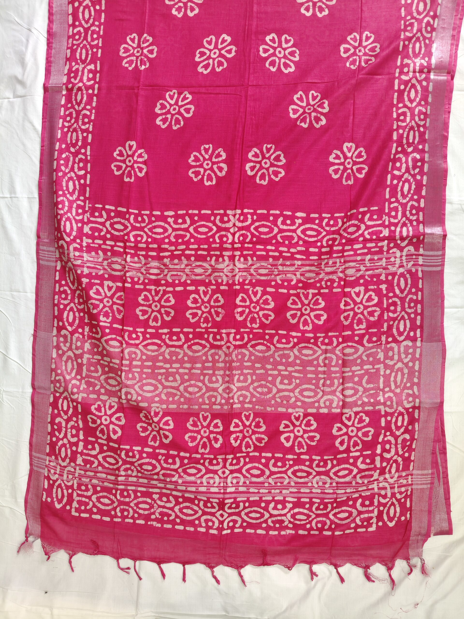 Pure Cotton Hand Block Batik Print Saree With Blouse Pcs-Hot Pink 2 Pure Cotton Hand Block Batik Print Saree With Blouse Pcs-Hot Pink