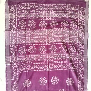 Pure Cotton Hand Block Batik Print Saree With Blouse Pcs-Wine