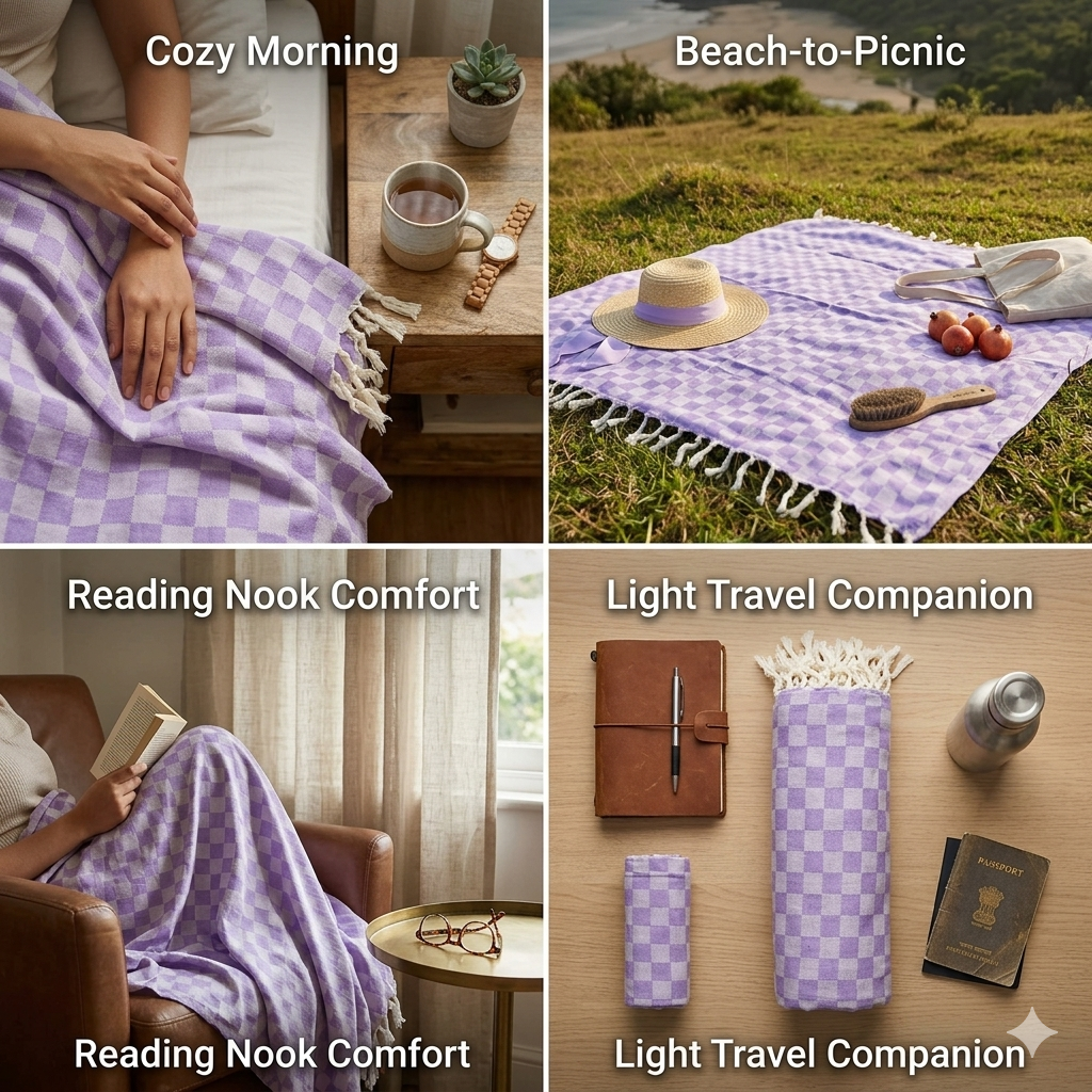Lucky Sleep® Bhagalpuri Chadar Chekered Large 58X108 inch Purple 11 Lucky Sleep® Bhagalpuri Chadar Chekered Large 58X108 inch Purple