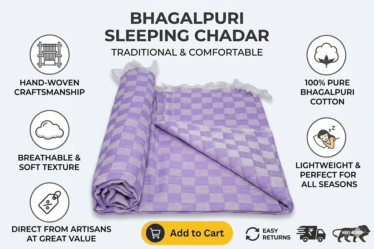 Lucky Sleep® Bhagalpuri Chadar Chekered Large 58X108 inch Purple 12 Lucky Sleep® Bhagalpuri Chadar Chekered Large 58X108 inch Purple