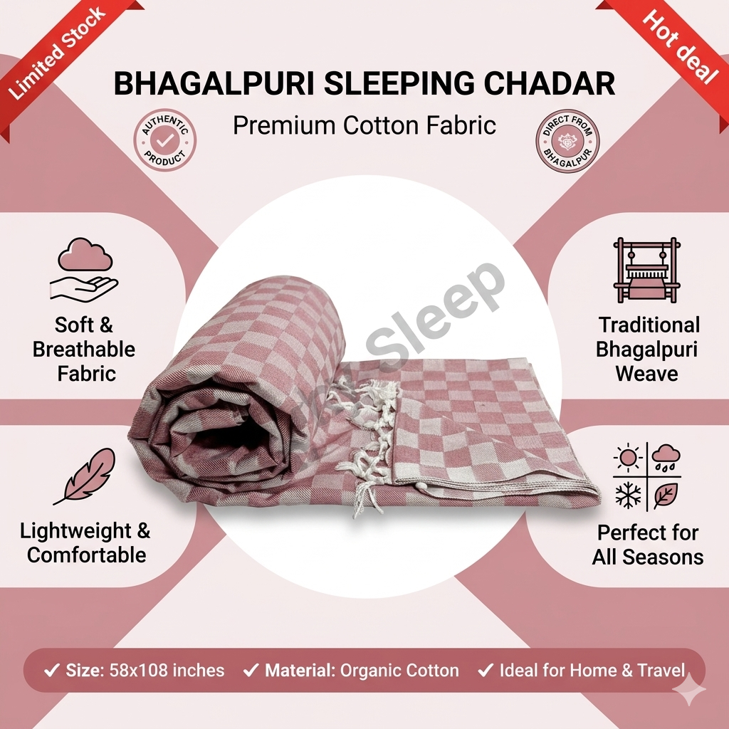 Lucky Sleep® Bhagalpuri Chadar Chekered Large 58X108 inch Peach
