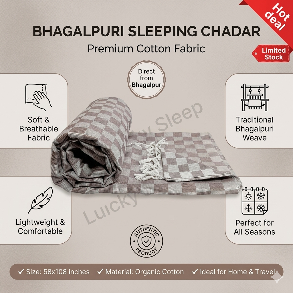 Lucky SleepĀ® Bhagalpuri Chadar Chekered Large 58X108 inch Grey 1 Lucky SleepĀ® Bhagalpuri Chadar Chekered Large 58X108 inch Grey