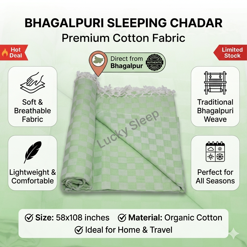 Lucky Sleep® Bhagalpuri Chadar Chekered Large 58X108 inch Parrot Green 2 Lucky Sleep Bhagalpuri Chadar Chekered Large 58X108 inch Parrot Green