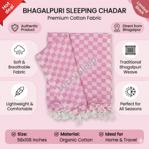 Lucky Sleep® Bhagalpuri Chadar Chekered Large 58X108 inch Pink