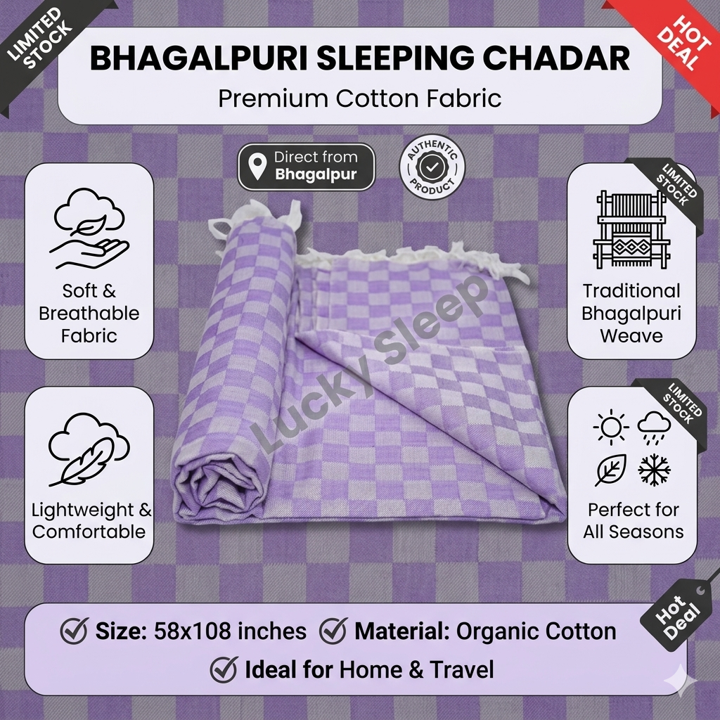 Lucky Sleep® Bhagalpuri Chadar Chekered Large 58X108 inch Purple 3 Lucky Sleep Bhagalpuri Chadar Chekered Large 58X108 inch Purple