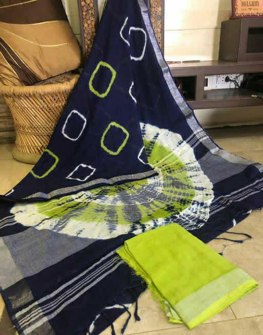 Bhagalpuri Cotton Slub Shibori Saree With Running Blouse
