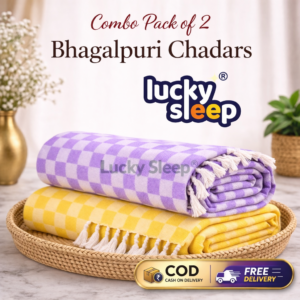 Lucky Sleep® Bhagalpuri Chadar Chekered 52X96 inch Combo Pack Yellow & Purple