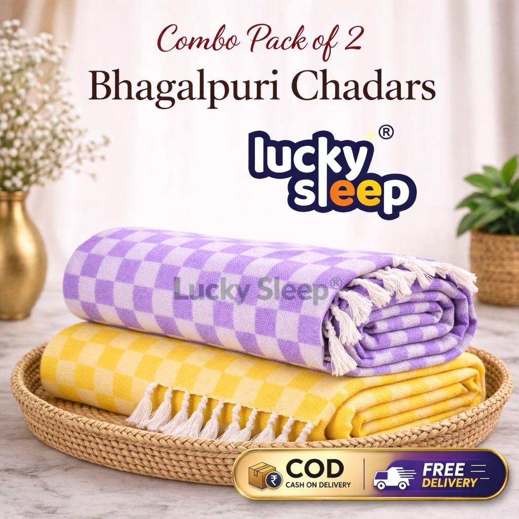 Lucky Sleep® Bhagalpuri Chadar Chekered 52X96 inch Combo Pack Yellow & Purple 1 Lucky Sleep® Bhagalpuri Chadar Chekered 52X96 inch Combo Pack Yellow & Purple