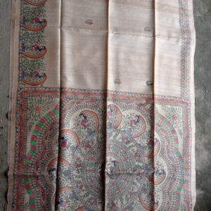Pure Desi Tussar Silk Handloom Saree – Madhubani Hand-Painted Anchal & Border