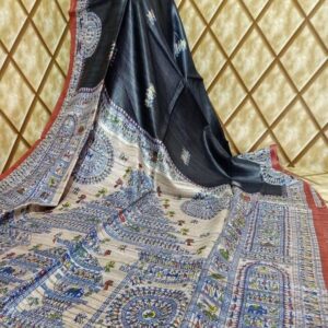 Handloom Tussar Ghicha Silk Saree with Traditional Screen Prints