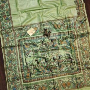 Pure Desi Tussar Silk Handloom Saree – Madhubani Hand-Painted Anchal & Border