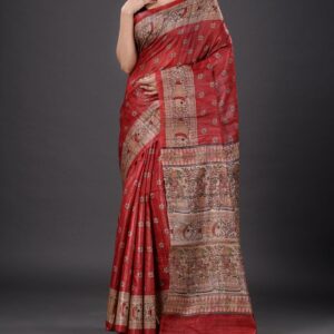 Handloom Tussar Ghicha Silk Saree with Traditional Screen Prints