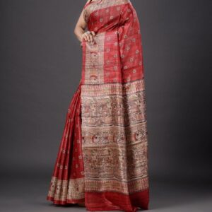 Handloom Tussar Ghicha Silk Saree with Traditional Screen Prints