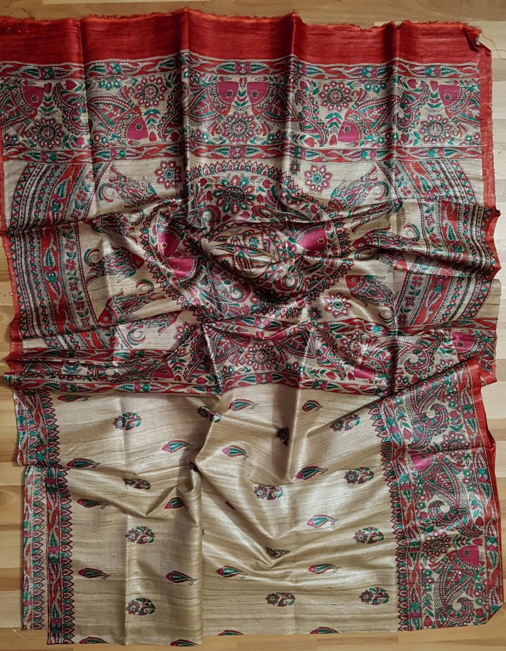Handloom Tussar Ghicha Silk Saree with Traditional Screen Prints 2 Handloom Tussar Ghicha Silk Saree with Traditional Screen Prints