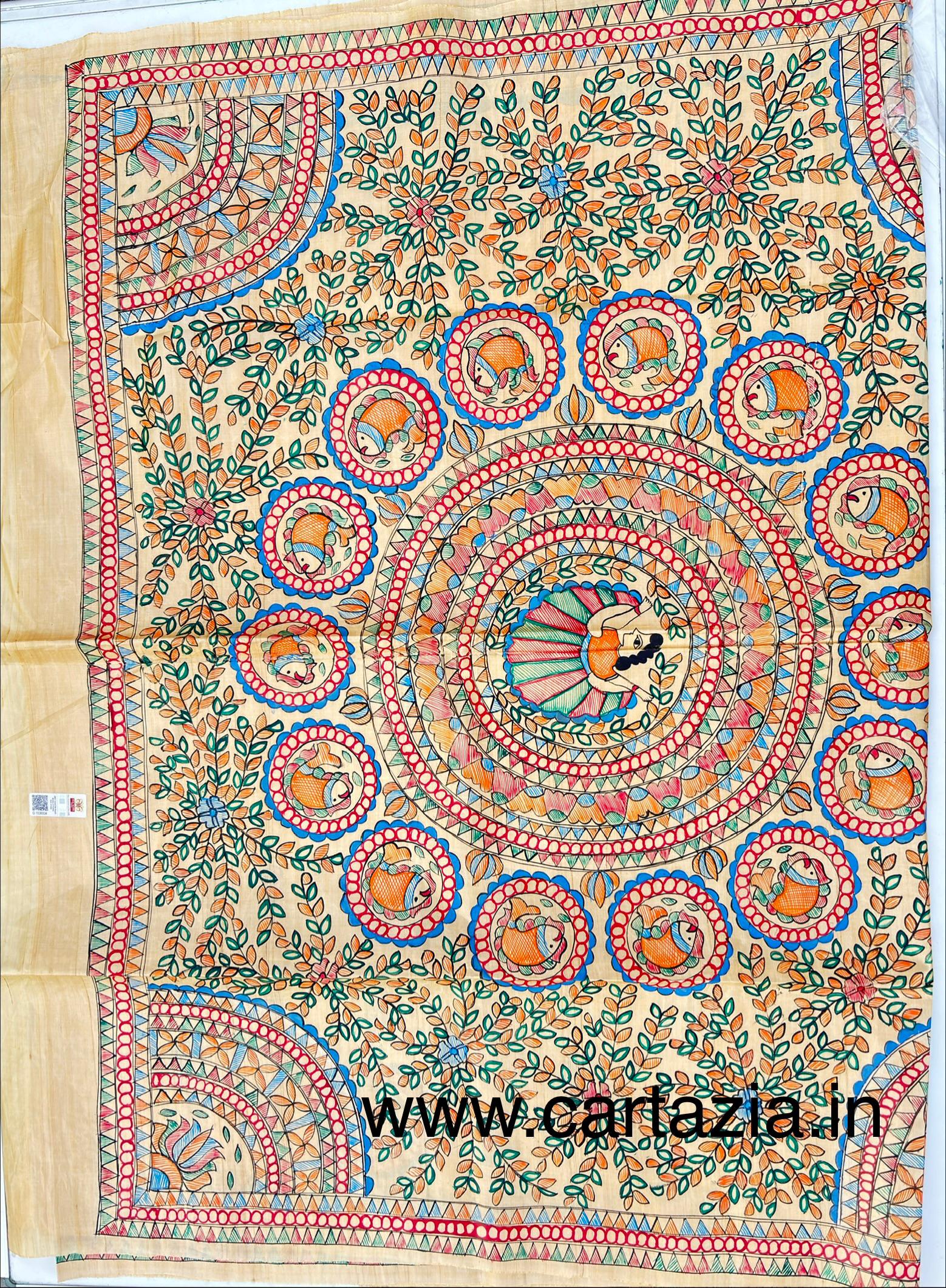 Pure Desi Tussar Silk Handloom Saree – Madhubani Hand-Painted Anchal & Border Art 18 4 Pure Desi Tussar Silk Handloom Saree – Madhubani Hand-Painted Anchal & Border Art 18 - Image 2