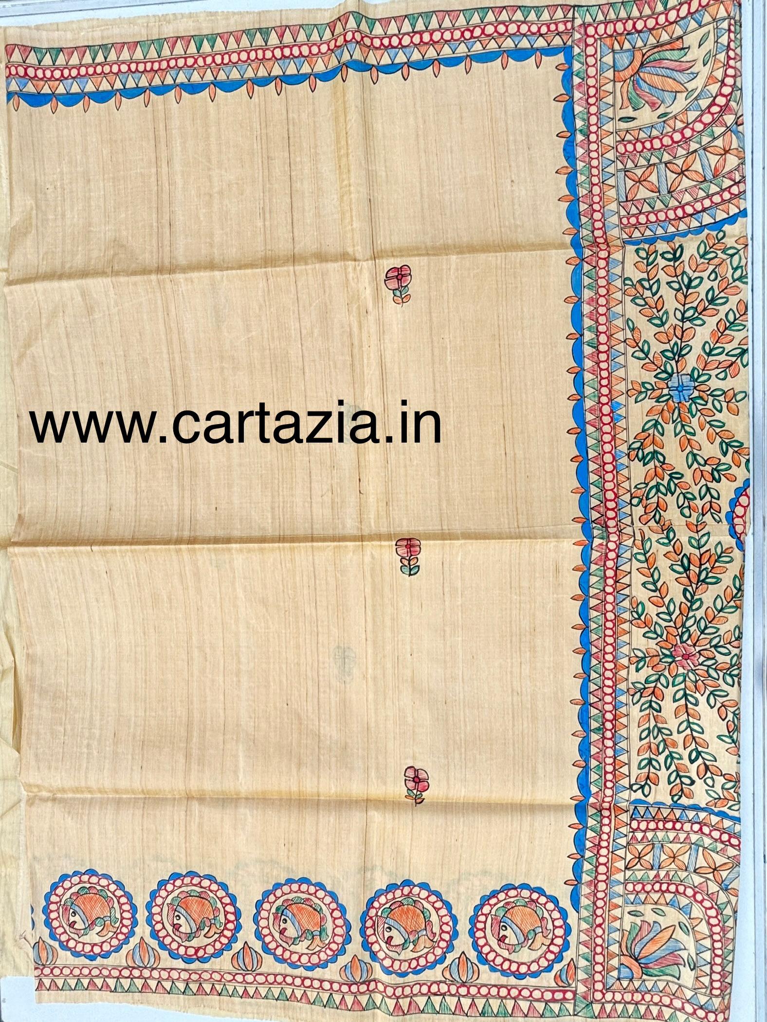 Pure Desi Tussar Silk Handloom Saree – Madhubani Hand-Painted Anchal & Border Art 18 9 Pure Desi Tussar Silk Handloom Saree – Madhubani Hand-Painted Anchal & Border Art 18 - Image 7